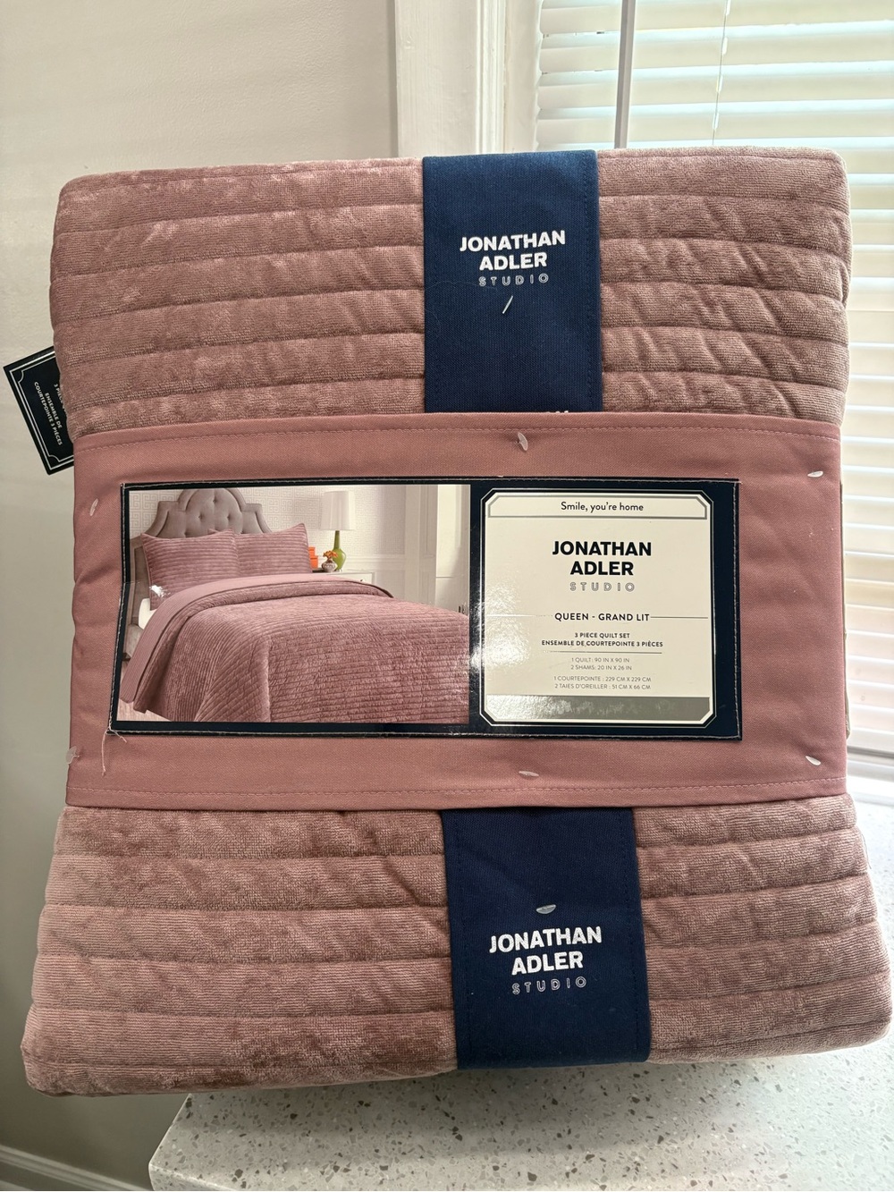 NEW Jonathan Adler Quilted Comforter in Dusty Rose- 3 piece set